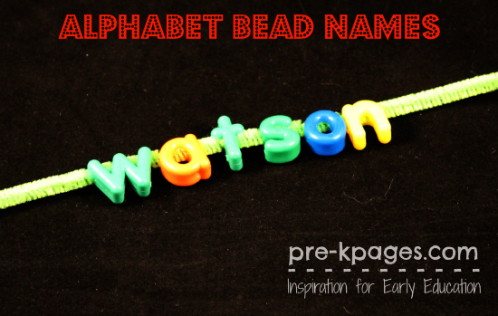 Making Names with Alphabet Beads in #preschool and #kindergarten