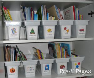 Read aloud book storage and organization via www.pre-kpages.com