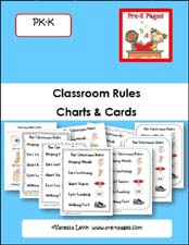 Classroom Rules Charts and Cards for Preschool and Kindergarten via www.pre-kpages.com