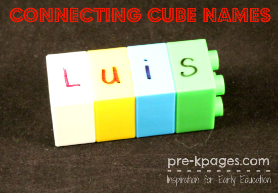 Making Names with Connecting Cubes in #preschool and #kindergarten