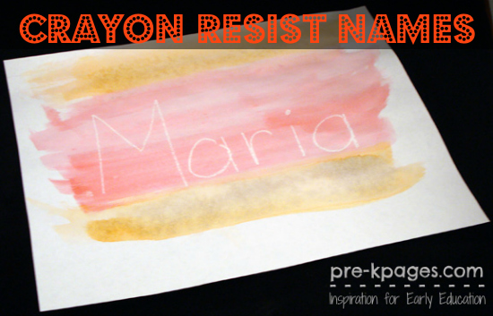 Crayon Resist Watercolor Names in #preschool and #kindergarten