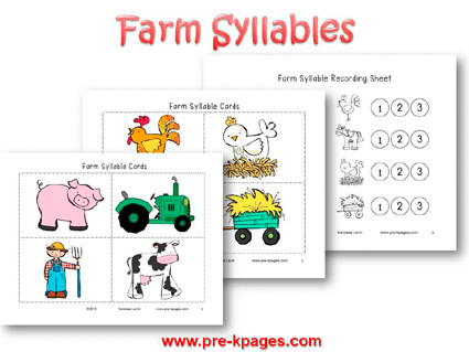 Farm Syllable Activity for Preschool and Kindergarten