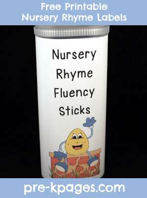 Free printable nursery rhyme labels for fluency fun via www.pre-kpages.com
