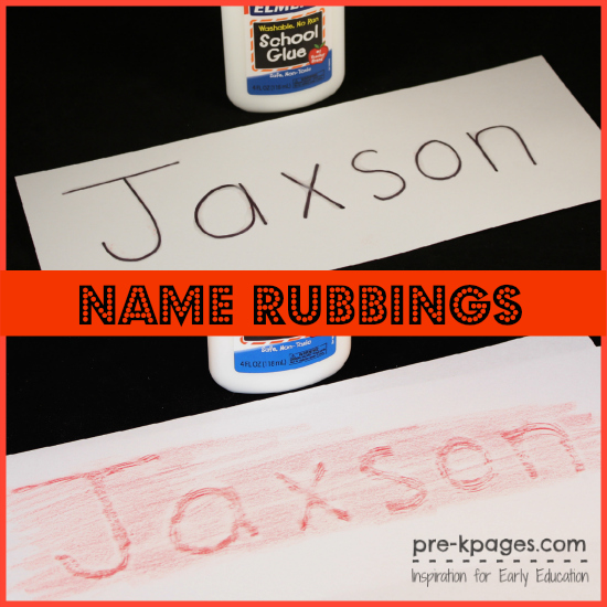 Glue Name Rubbings in #preschool and #kindergarten
