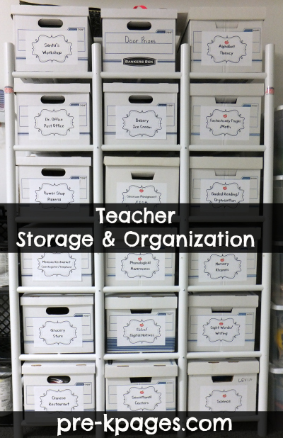 PVC storage and organization shelf for teachers via www.pre-kpages.com