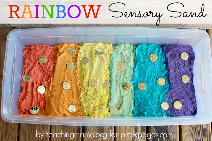 Rainbow sensory sand preschool counting activity