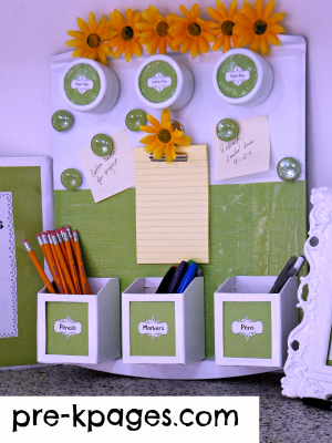 Desk Makeover Using Cookie Sheet via www.pre-kpages.com Desk Makeover Using Cookie Sheet via www.pre-kpages.com