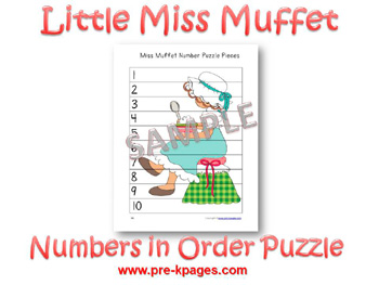 Printable Little Miss Muffet Number Puzzle (1-10) for preschool and kindergarten
