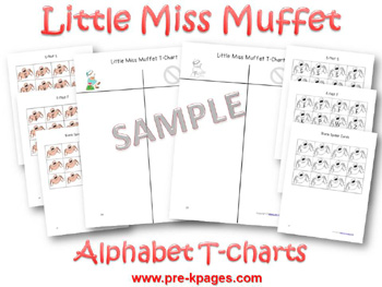 Printable Little Miss Muffet T-chart Alphabet Activity for preschool and kindergarten
