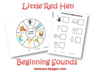 Little Red Hen Beginning Sounds Activity via www.pre-kpages.com