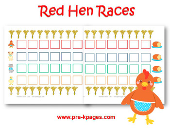 Printable Little Red Hen Races Board Game for preschool and kindergarten