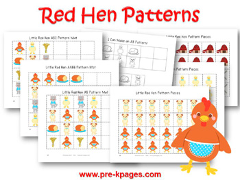 Printable Little Red Hen Pattern Activities for preschool and kindergarten