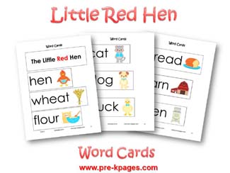 Little Red Hen Vocabulary Cards via www.pre-kpages.com