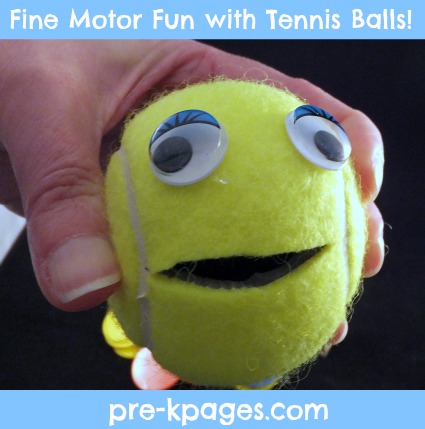 Fun fine motor math game using tennis balls via www.pre-kpages.com Fun fine motor math game using tennis balls via www.pre-kpages.com