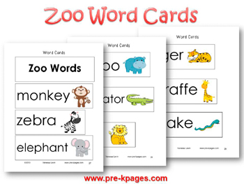 Zoo Word Cards for Vocabulary Development in pre-k and kindergarten