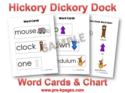 Hickory Dickory Dock Nursery Rhyme Printable Word Cards