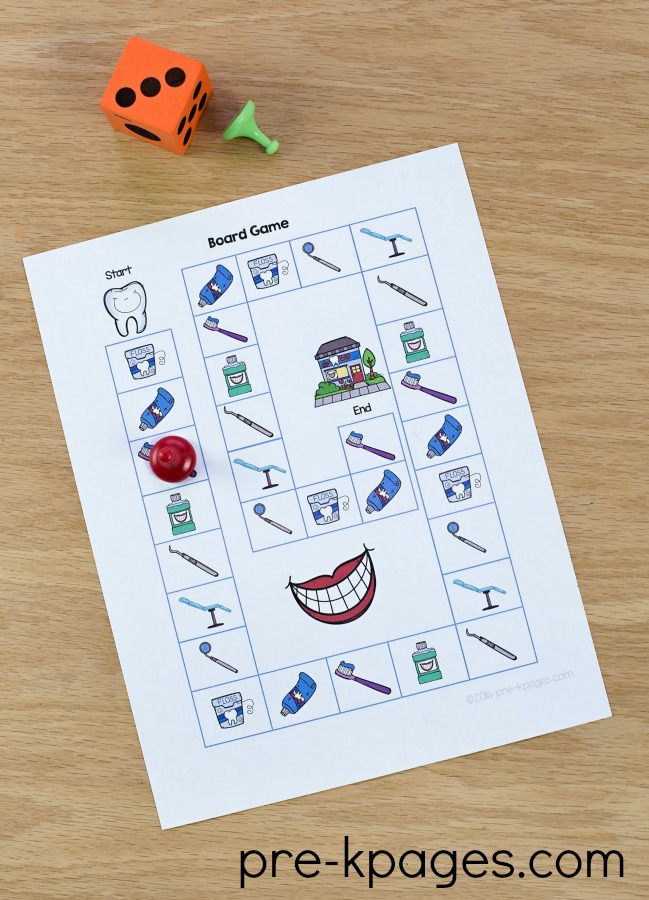Printable Dental Health Board Game for Preschool