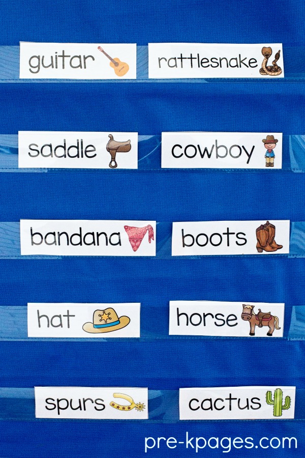 Printable Western Theme Vocabulary Picture Cards