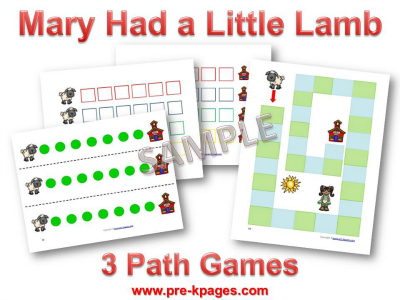 Mary Had a Little Lamb Printable Math Games for Preschool