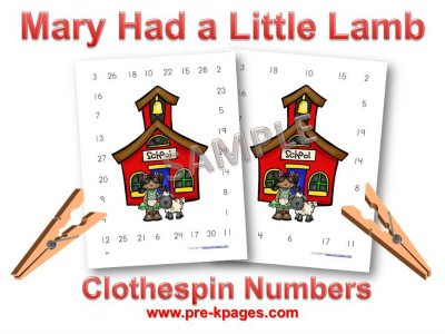 Mary Had a Little Lamb Clothespin Number Activity