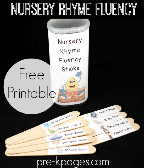 Printable Nursery Rhyme Fluency Sticks
