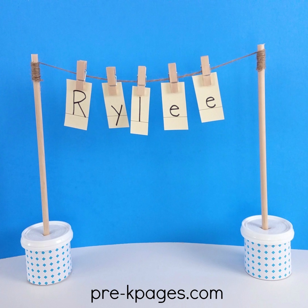 Name Practice with Clothespins in Preschool