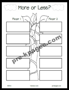 Jack and the Beanstalk More Less Printable Game #preschool #kindergarten