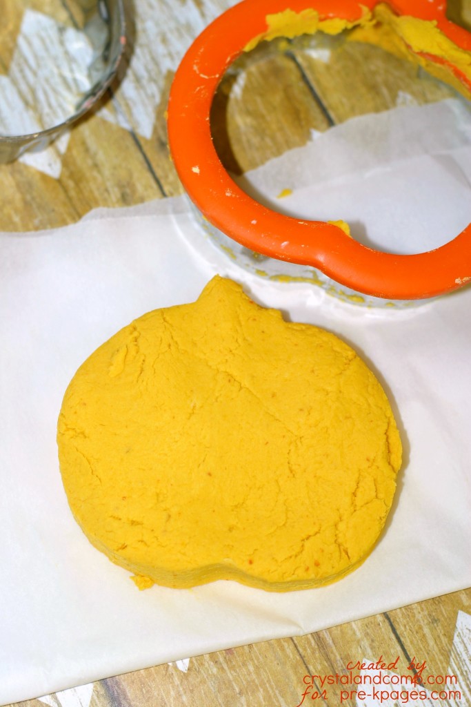 pumpkin play dough cut into pumpkin shape