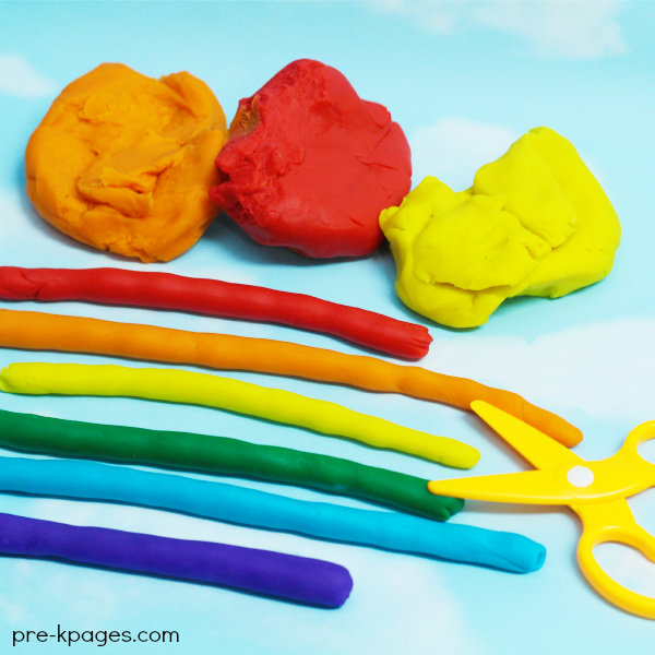 Making a play dough rainbow in preschool