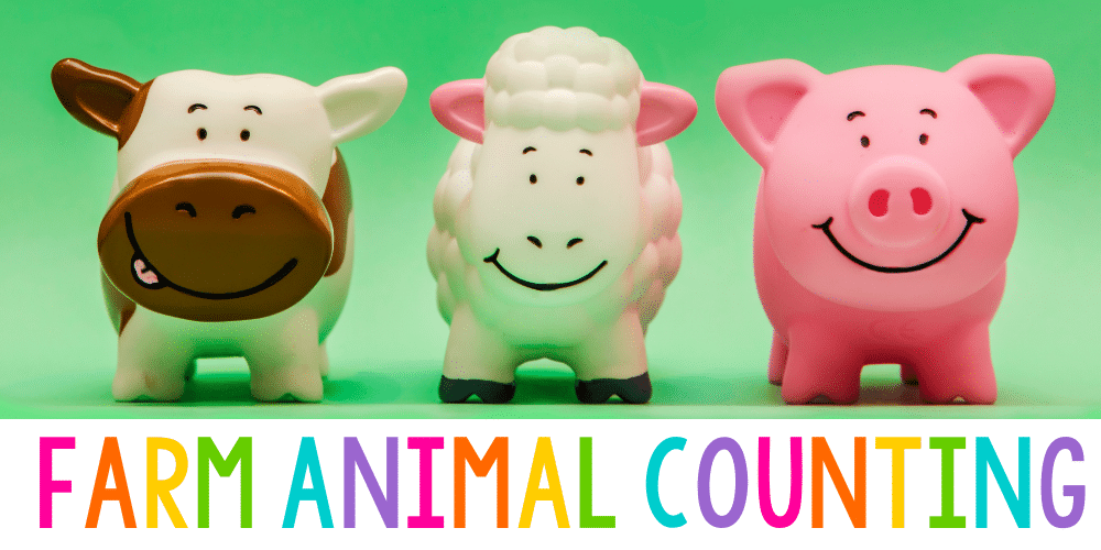 3 toy farm animals, cow, sheep, pig