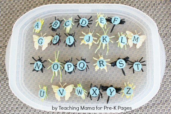 toy Insects with letters taped to them 