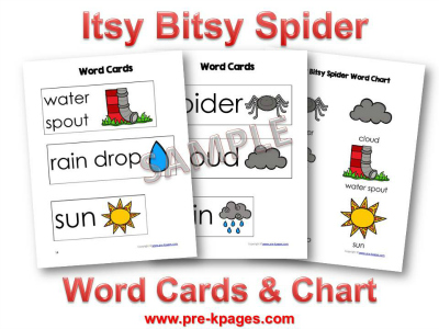 Printable Itsy Bitsy Spider Word Cards and Chart