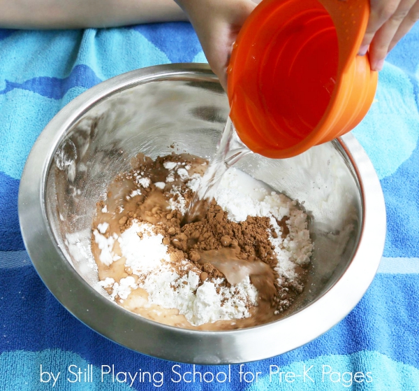 water added to cornstarch and cocoa