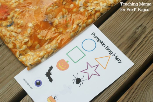 pumpkin sensory bag and I-Spy Bag printable page