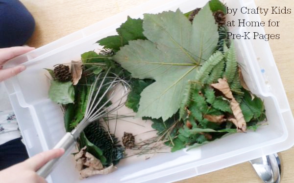 fall leaves sensory bin whisk