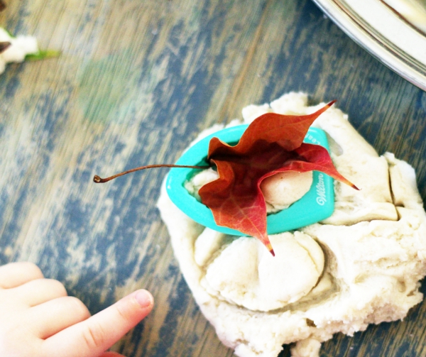 leaf and cutter in play dough
