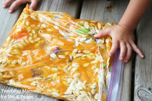 pumpkin guts sensory bag