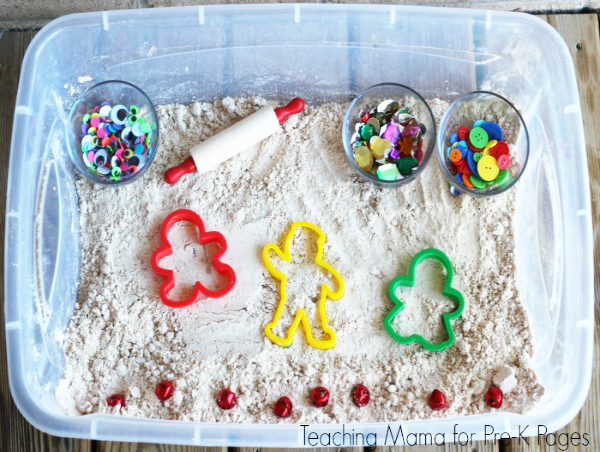 gingerbread man sensory bin cloud dough