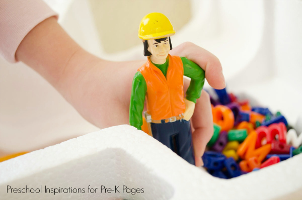toy construction man for alphabet dig activity