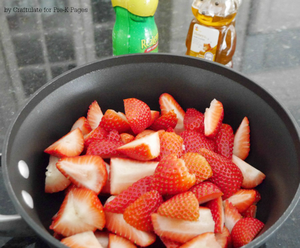 skillet of strawberries for healthy valentine snack