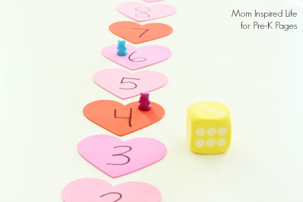 valentine heart number line game with dice
