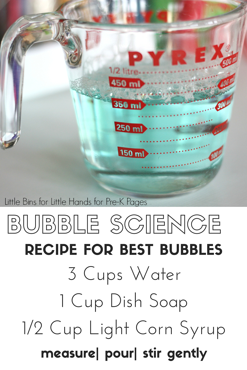 homemade bubble solution in a pyrex measuring cup