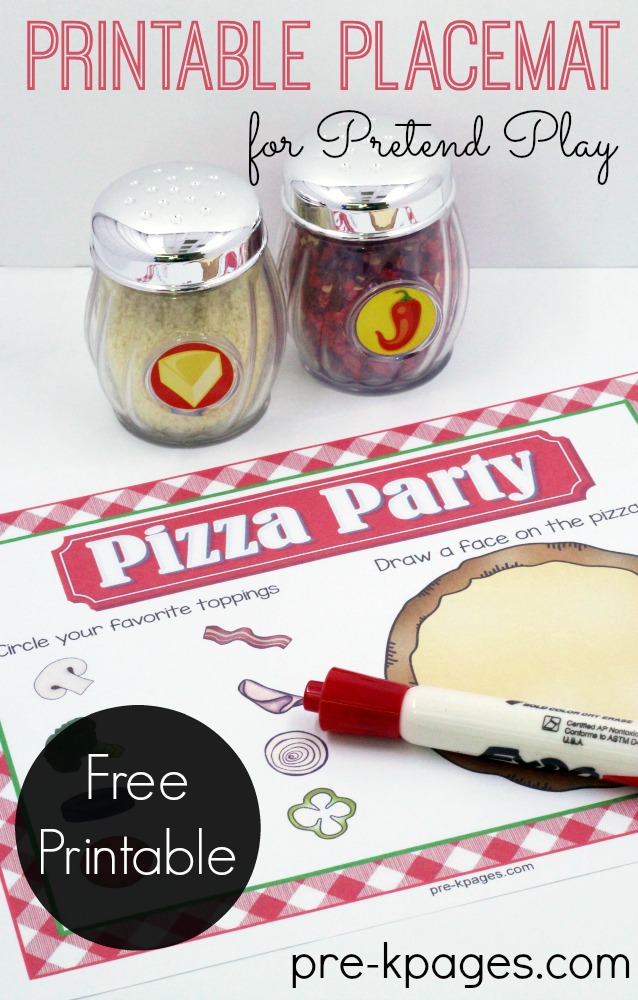 Printable Placemat for Pretend Play Pizza Shop