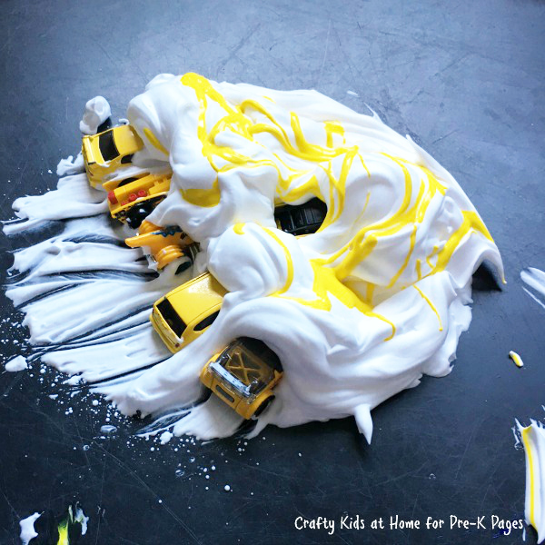 yellow cars mixed into yellow shaving cream