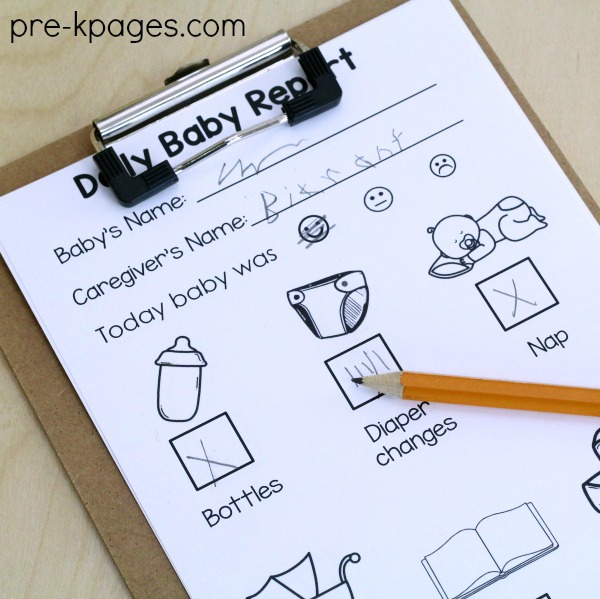 Printable Daily Baby Report for Pretend Play in Preschool