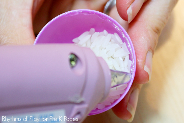 plastic egg being glued shut