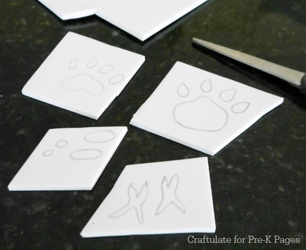 paw print stamps drawn on foam