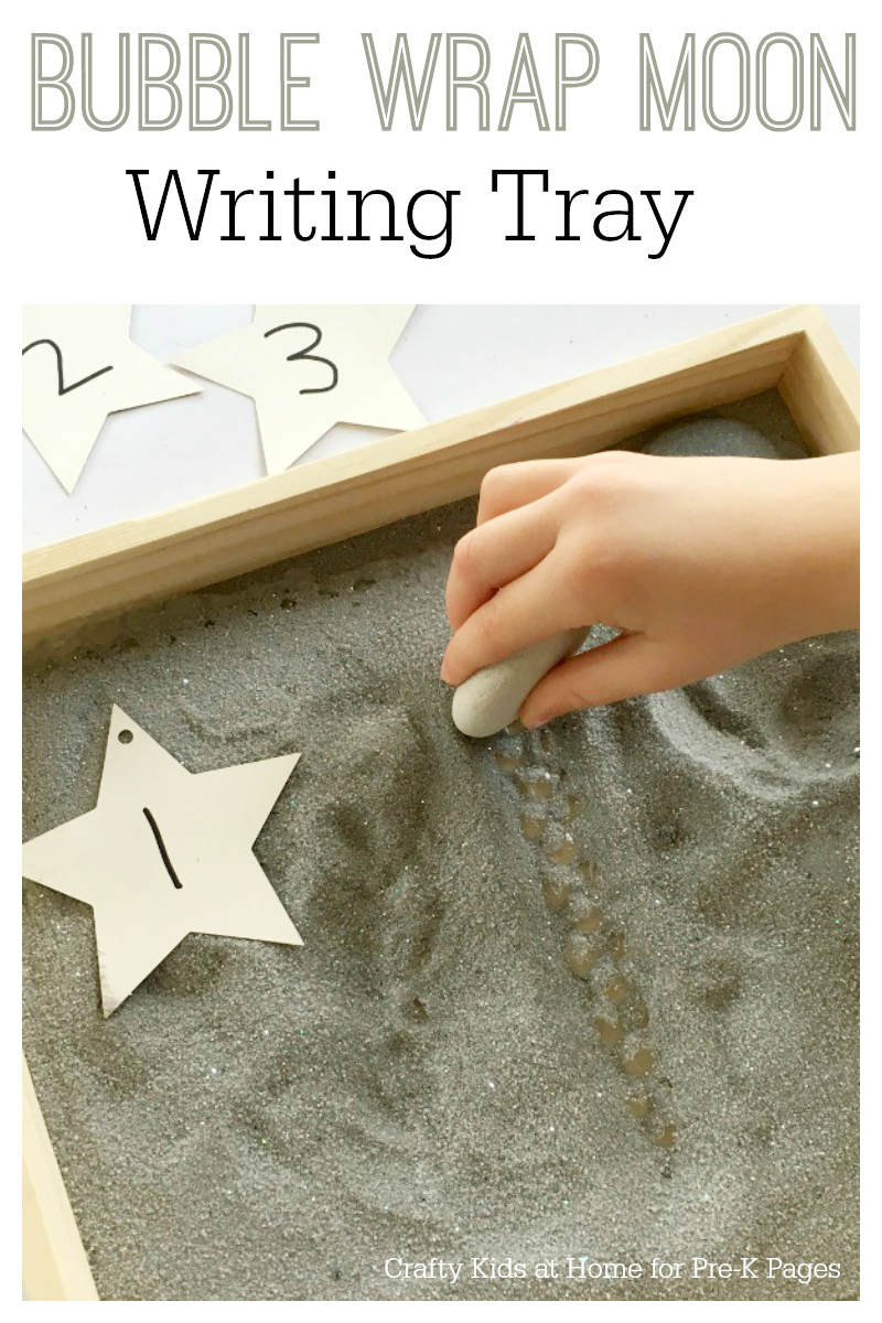 Bubble Wrap Moon Writing Tray for preschool