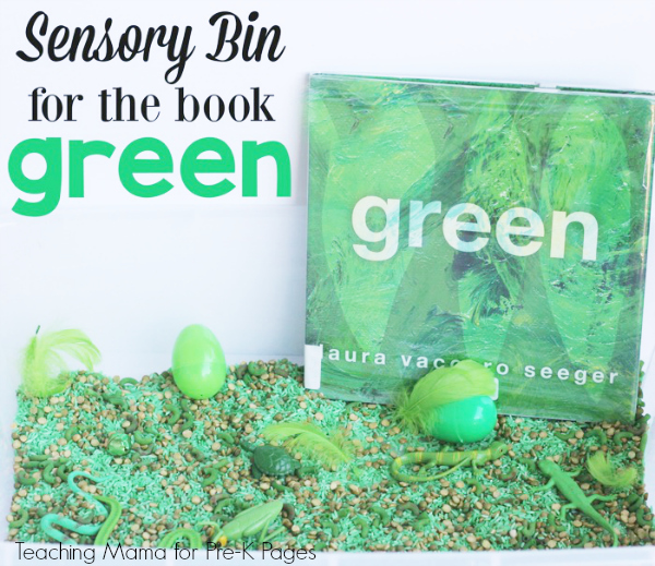 Green sensory bin for preschool