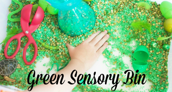 green sensory bin for preschool